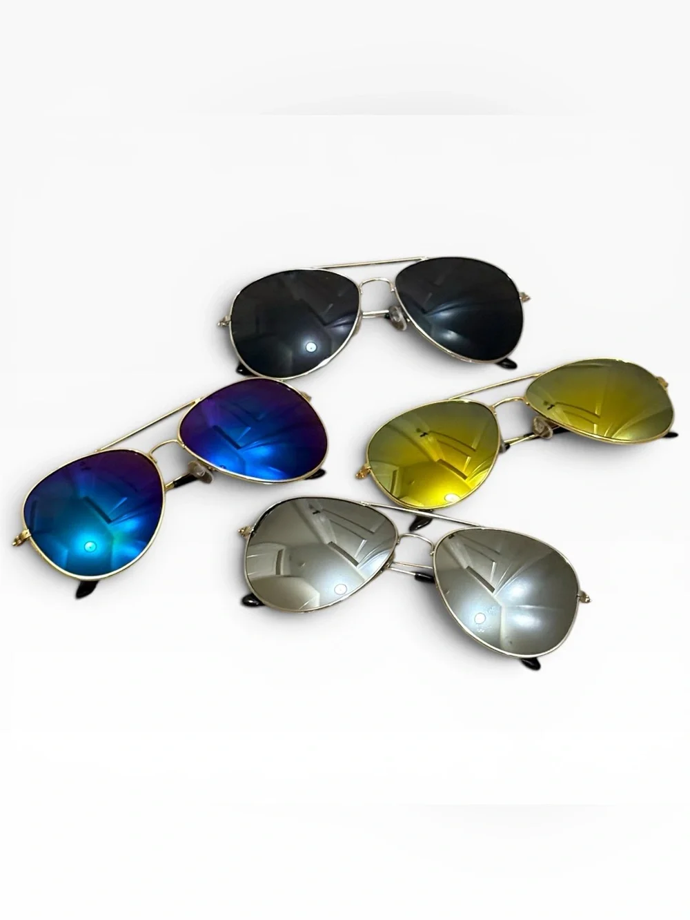 4-Pair Set - Aviator Sunglasses Bundle Mirrored